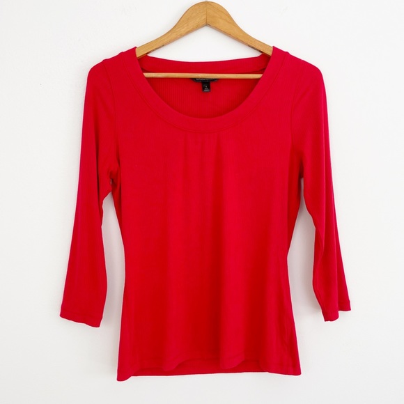 Banana Republic Red Ribbed 3/4 Sleeves Top Size Small - Picture 1 of 15